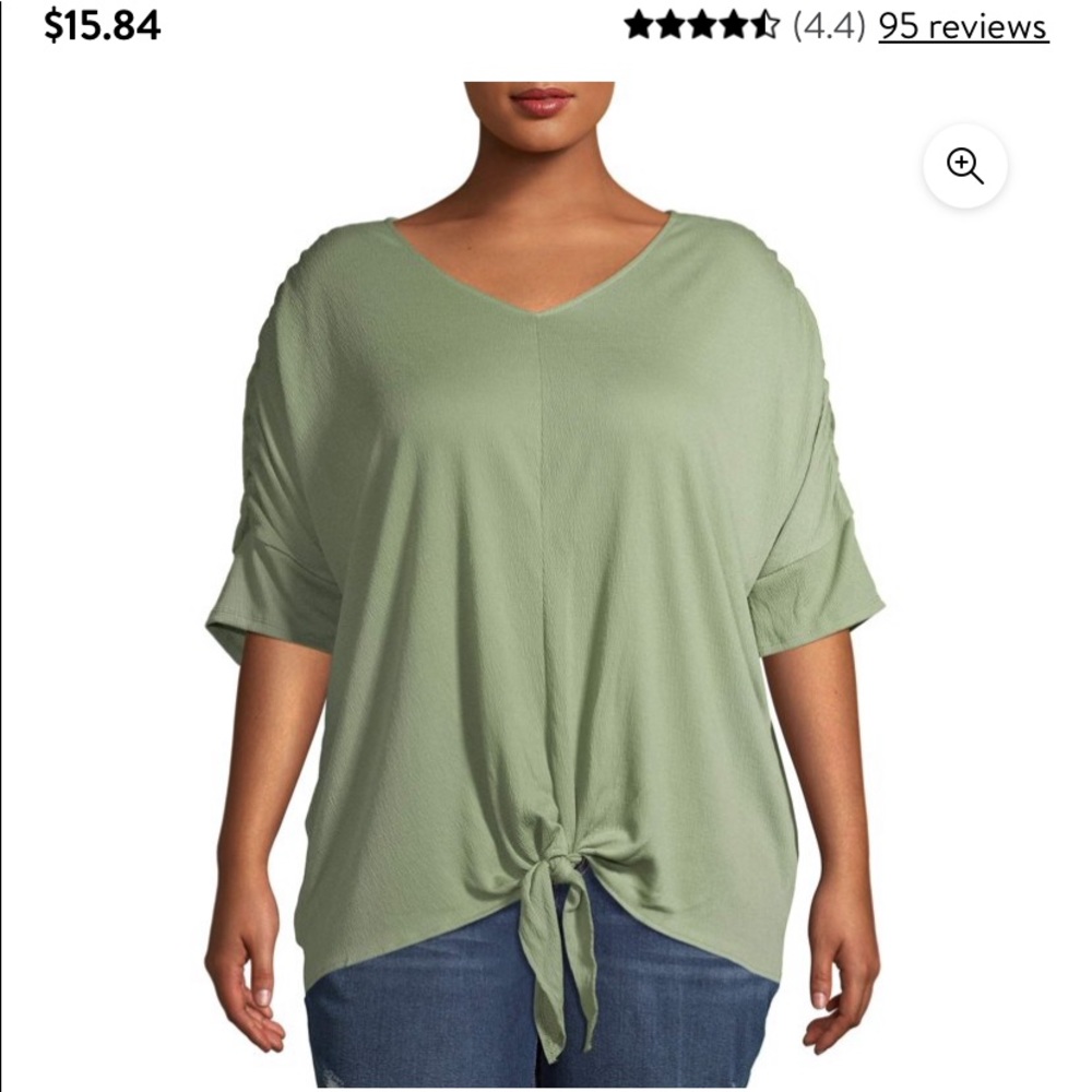 Terra & sky short sleeve ruched tie front T shirt